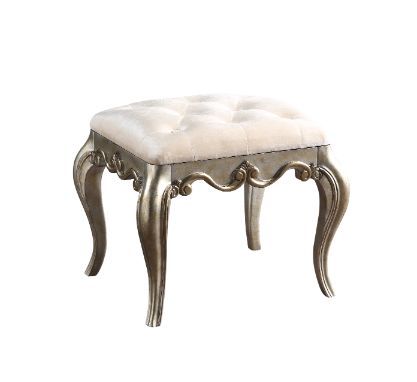 Esteban - Vanity Stool - Ivory Velvet & Antique Champagne Finish