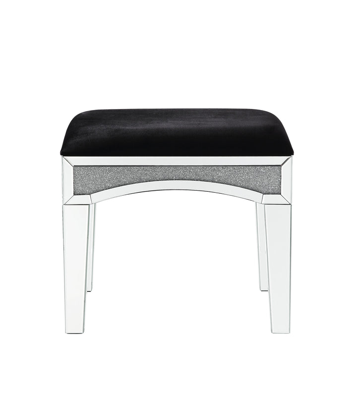 Noralie - Vanity Stool - Black Fabric, Mirrored & Faux Diamonds