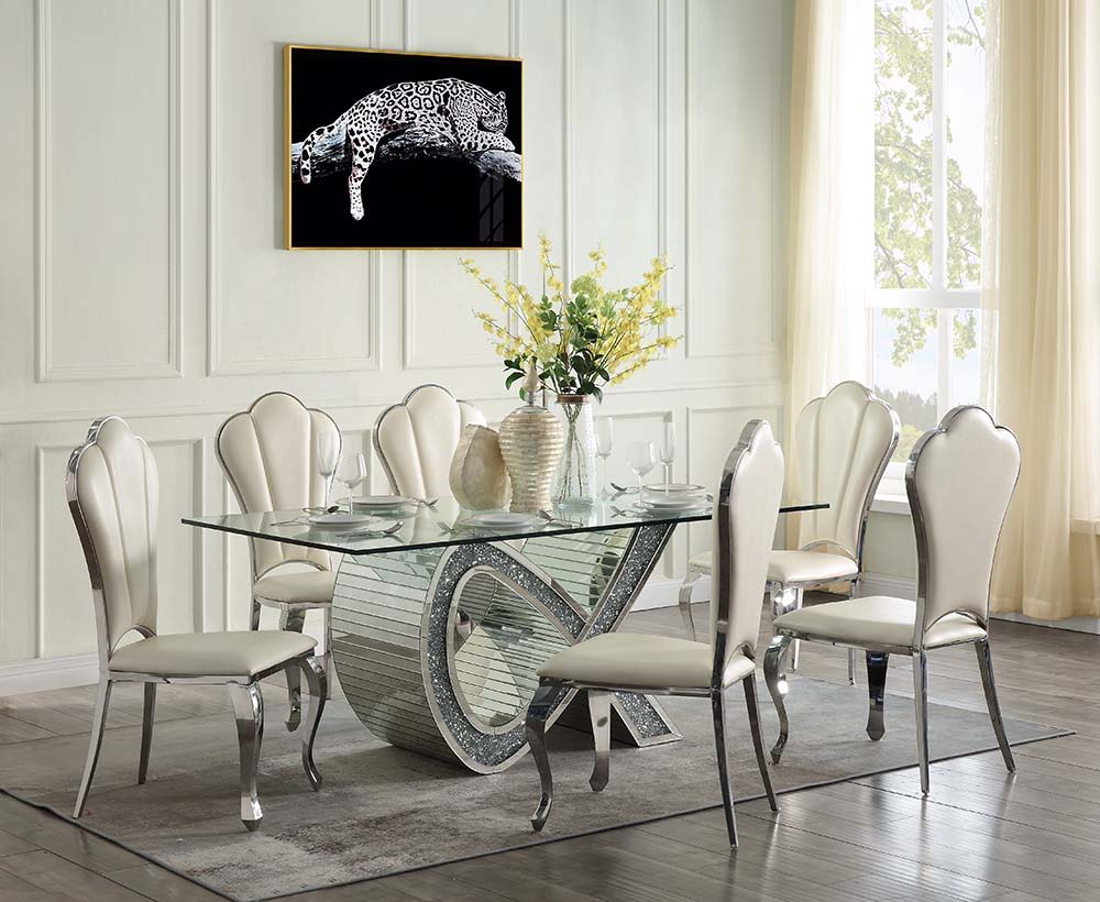 Noralie - Dining Table - Mirrored & Faux Diamonds - Glass