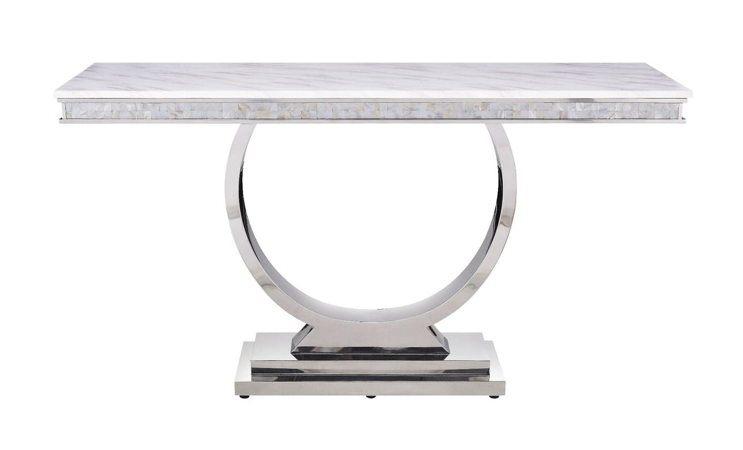 Zander - Accent Table - White Printed Faux Marble & Mirrored Silver Finish