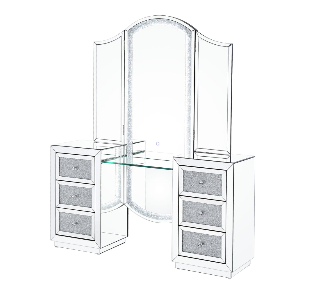 Noralie - Vanity Desk - Led, Mirrored & Faux Diamonds