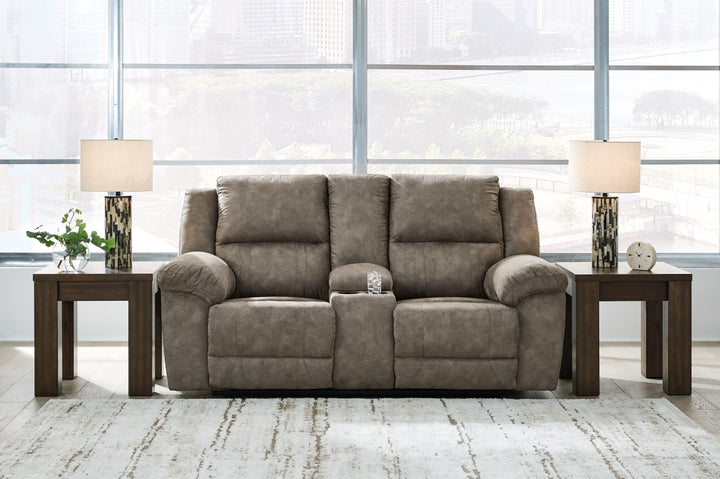 Laresview - Fossil - Dbl Reclining Loveseat with Console