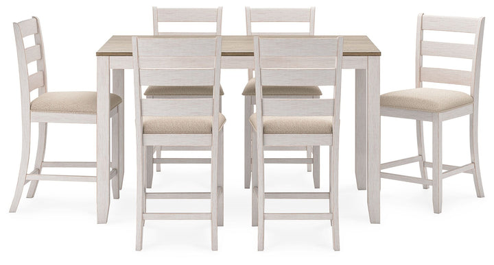 Skempton - White / Light Brown - Counter Height Dining Table and Bar Stools (Set of 7)