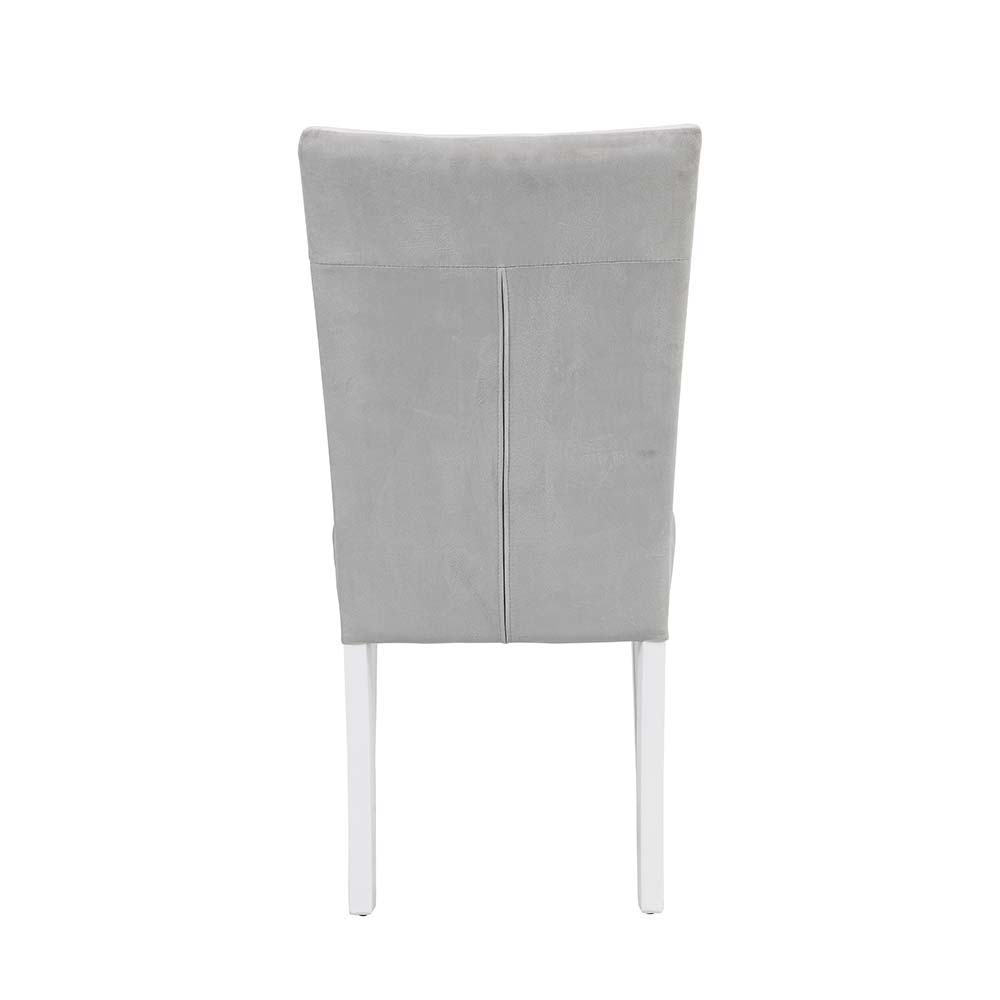 Elizaveta - Side Chair (Set of 2) - Gray Velvet, Faux Crystal Diamonds &White High Gloss Finish