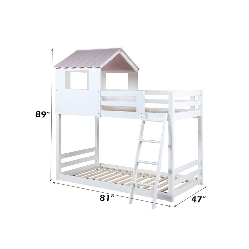 Solenne Twin Over Twin Bunk Bed - White & Pink Finish