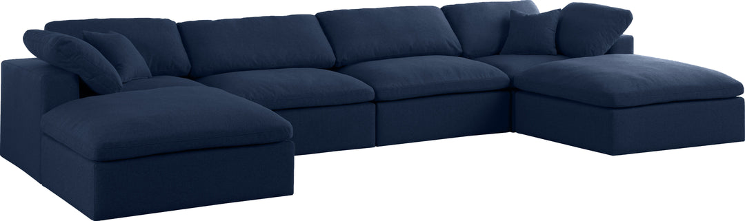 Serene - Linen Textured Fabric Deluxe Comfort Modular Sectional 6 Piece - Navy - Modern & Contemporary