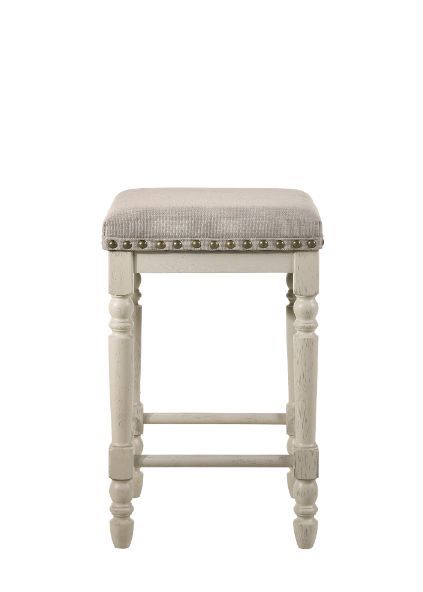 Tasnim - Stool (Set of 2) - Tan Fabric & Antique White Finish