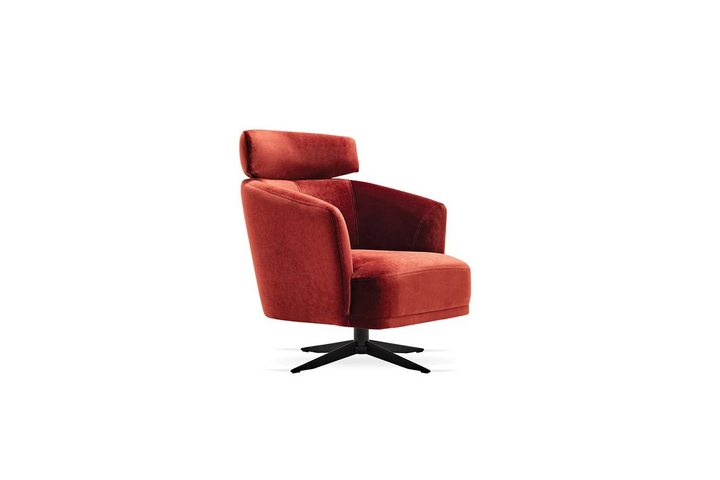 Sirona Swivel Armchair w/ Headrest, Velvet (Brick Red)