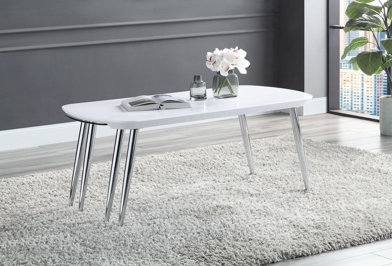 Acme - Coffee Table - White & Chrome Finish