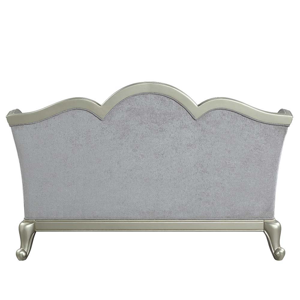 Qunsia - Loveseat - Light Gray Linen & Champagne Finish