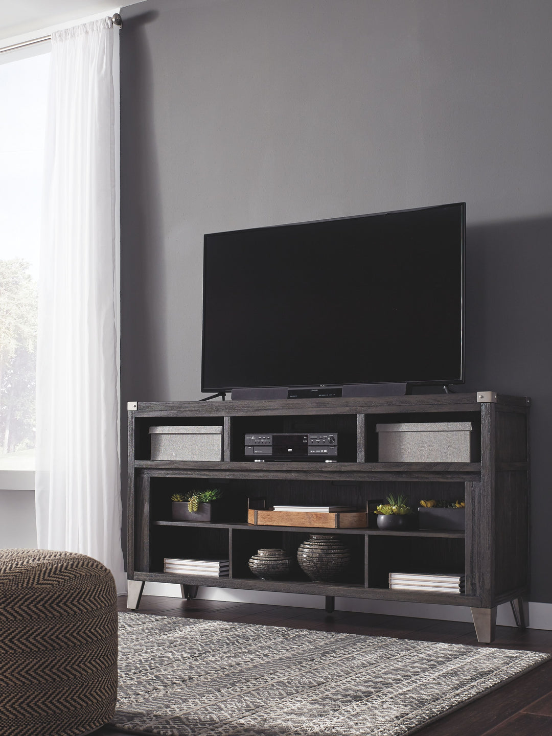 Todoe - Gray - 2 Pc. - 65" TV Stand with Wide Fireplace Insert