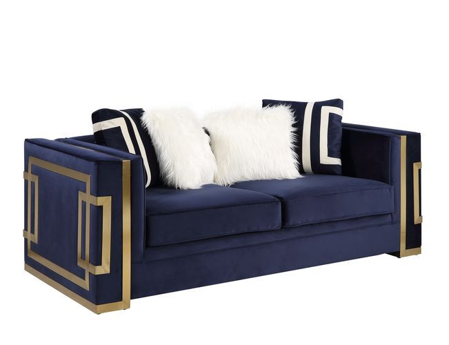 Virrux - Loveseat - Blue Velvet & Gold Finish