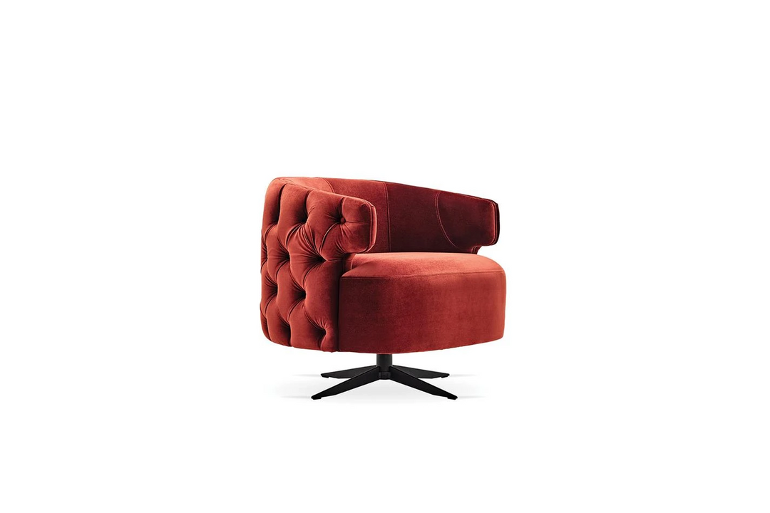 Sirona Swivel Quilted Armchair, Velvet (Brick Red)