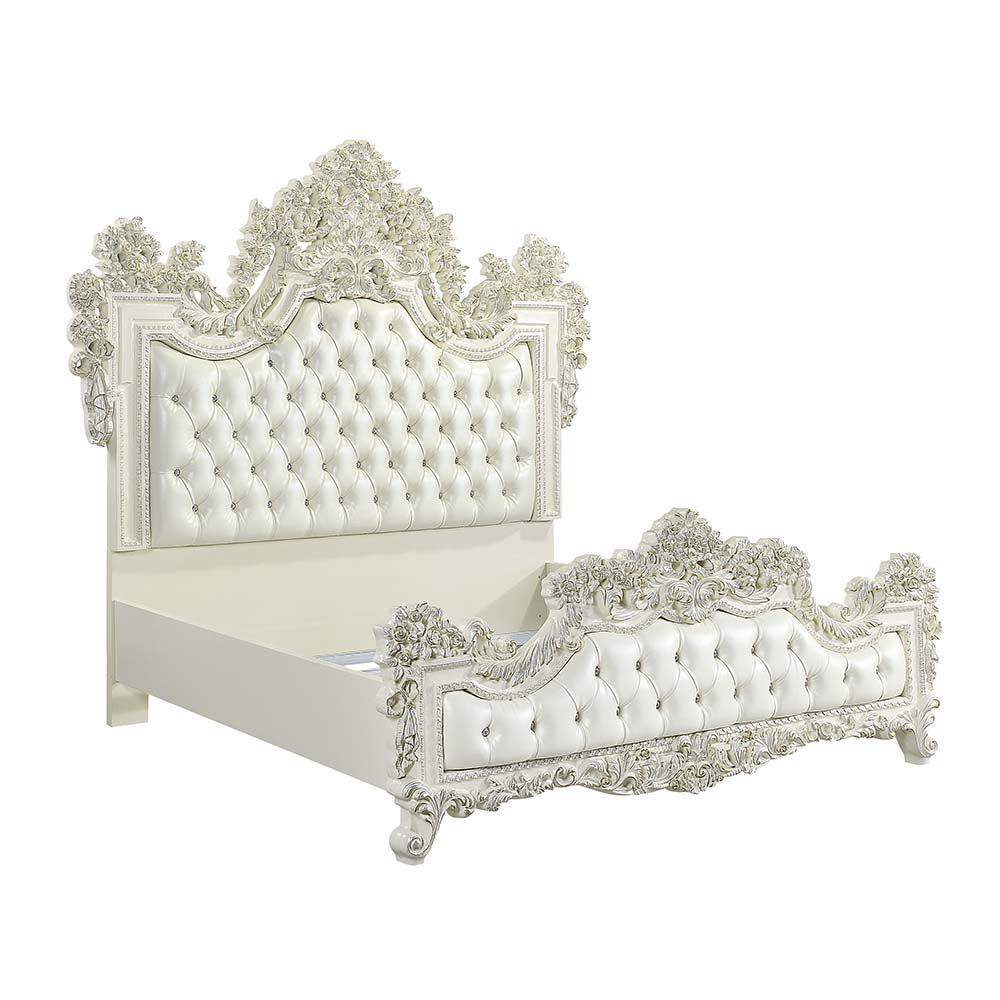 Adara - Eastern King Bed - White PU & Antique White Finish