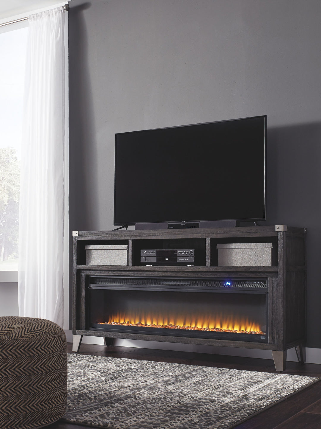 Todoe - Gray - 2 Pc. - 65" TV Stand with Wide Fireplace Insert