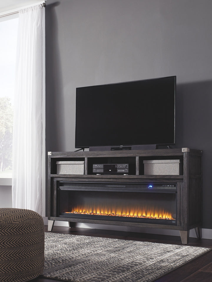 Todoe - Gray - 2 Pc. - 65" TV Stand with Wide Fireplace Insert