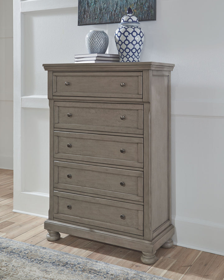 Lettner - Light Gray - Five Drawer Chest - 2-handles