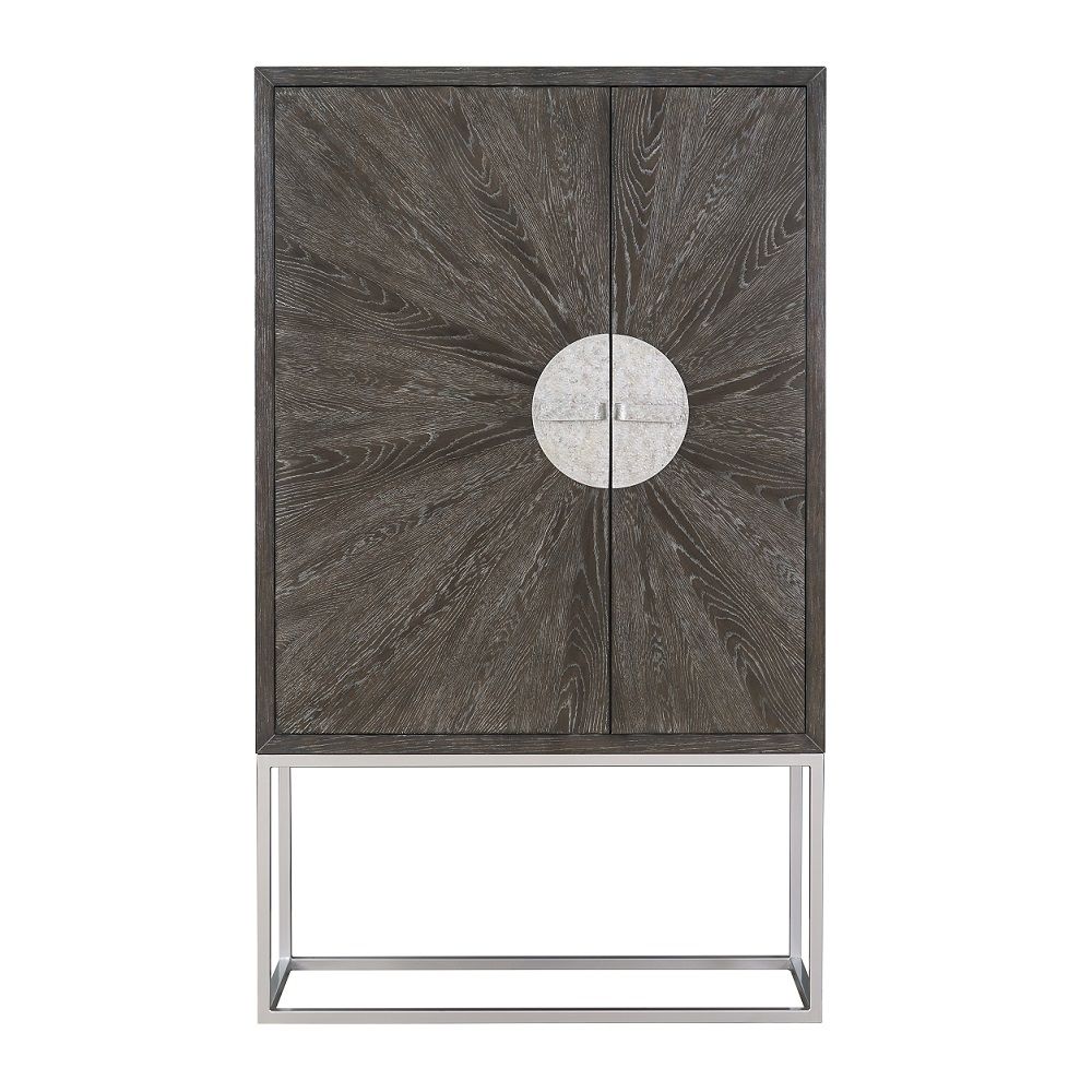 Andra - Bar Cabinet - Hand Brushed Gray Oak & Chrome