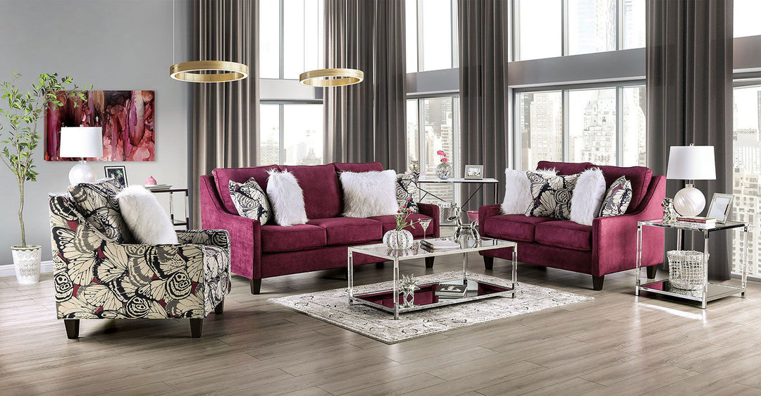 Jillian - Loveseat - Plum / Ivory / White