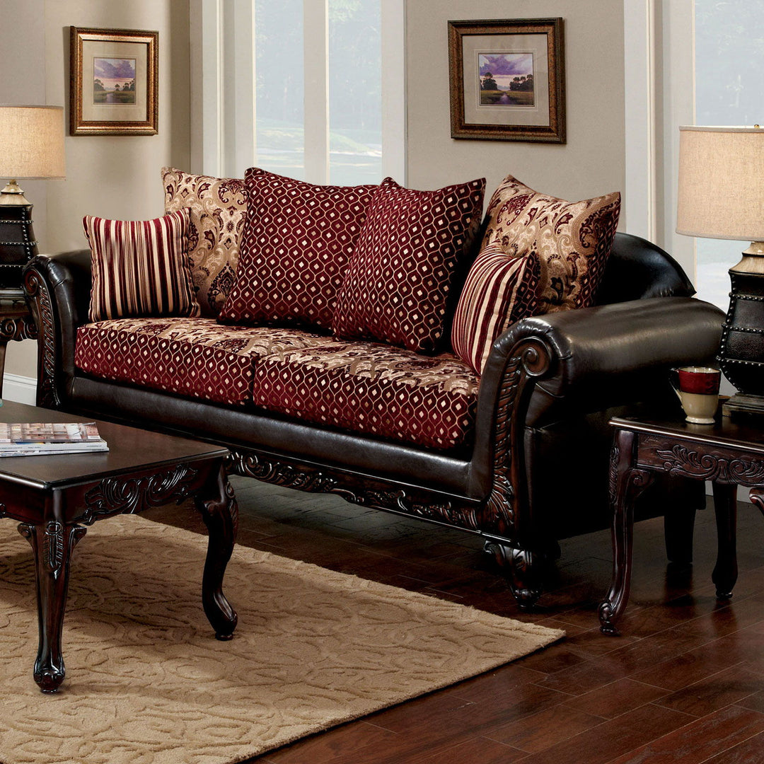 Ellis - Sofa - Burgundy / Brown / Dark Cherry