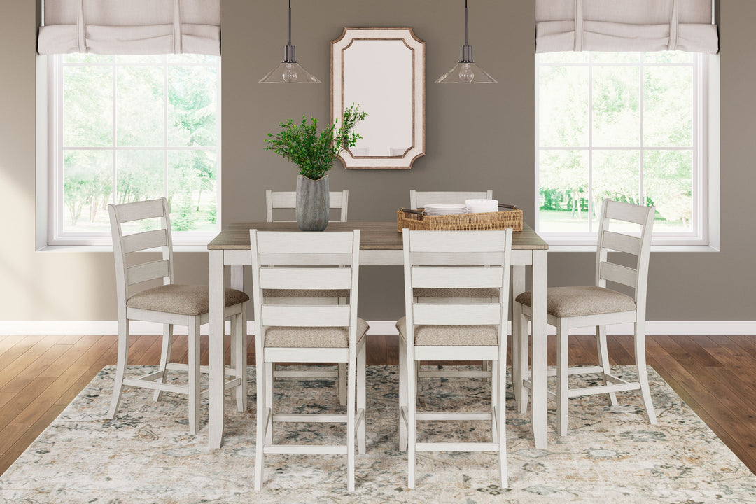 Skempton - White / Light Brown - Counter Height Dining Table and Bar Stools (Set of 7)