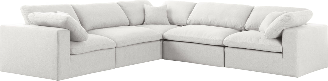 Serene - Linen Textured Fabric Deluxe Comfort 5 Piece Modular Sectional - Cream