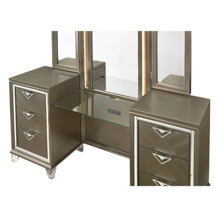 Skylar - Vanity Desk - Led & Dark Champagne