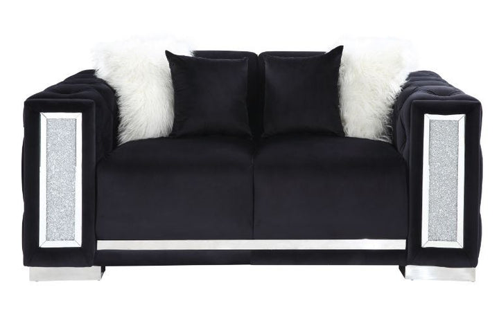 Trislar - Loveseat - Black Velvet - 33"