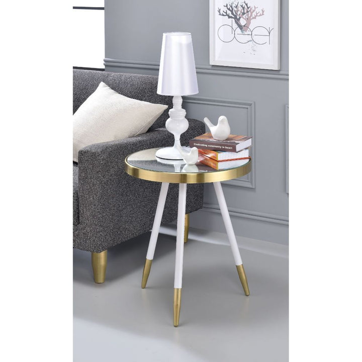 Mazon - End Table - Antique Brass/White & Smoky Mirror