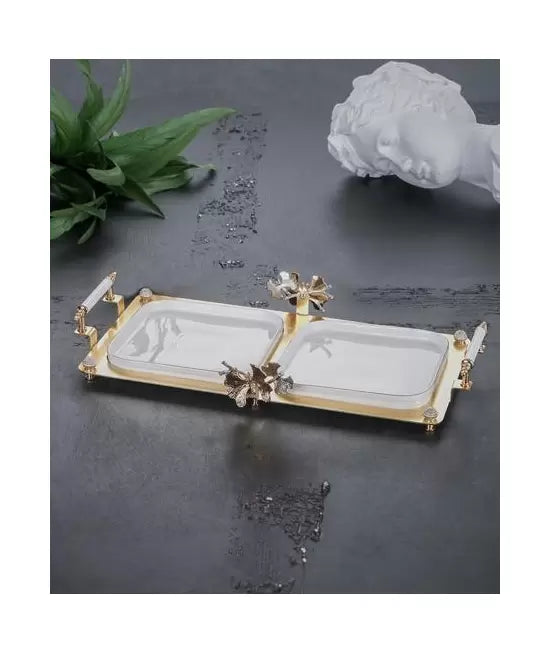 Elysia Double Cookie Holder With Laser Gold Tray