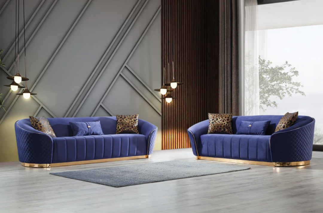 Aster Navy Velvet Living Room Set