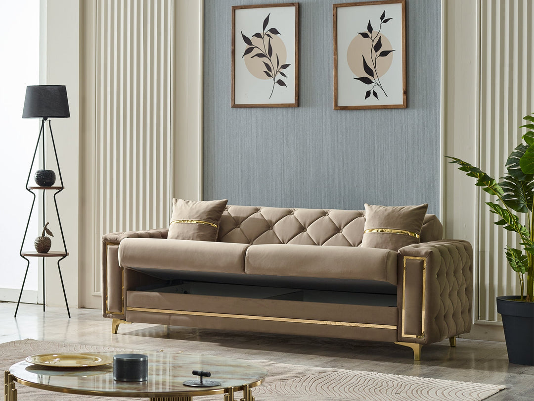 Bolivya 88" Wide Tufted Convertible Sofa