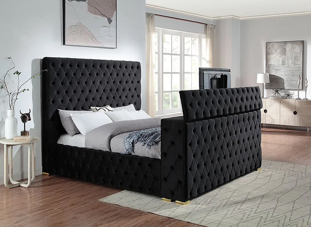 Cannes King Black Platform TV Bed