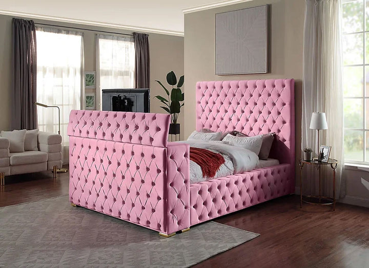 Cannes King Pink Platform TV Bed