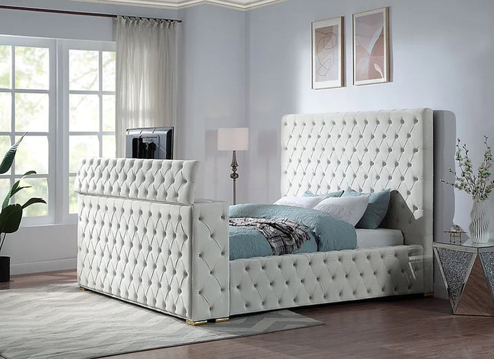 Cannes King Cream Platform TV Bed