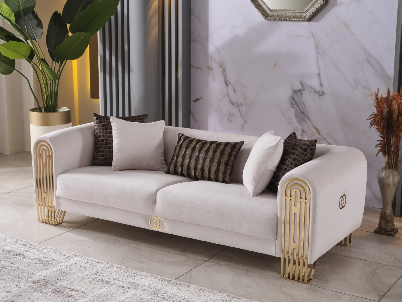 Monaco Stationary Living Room Set (Cream)