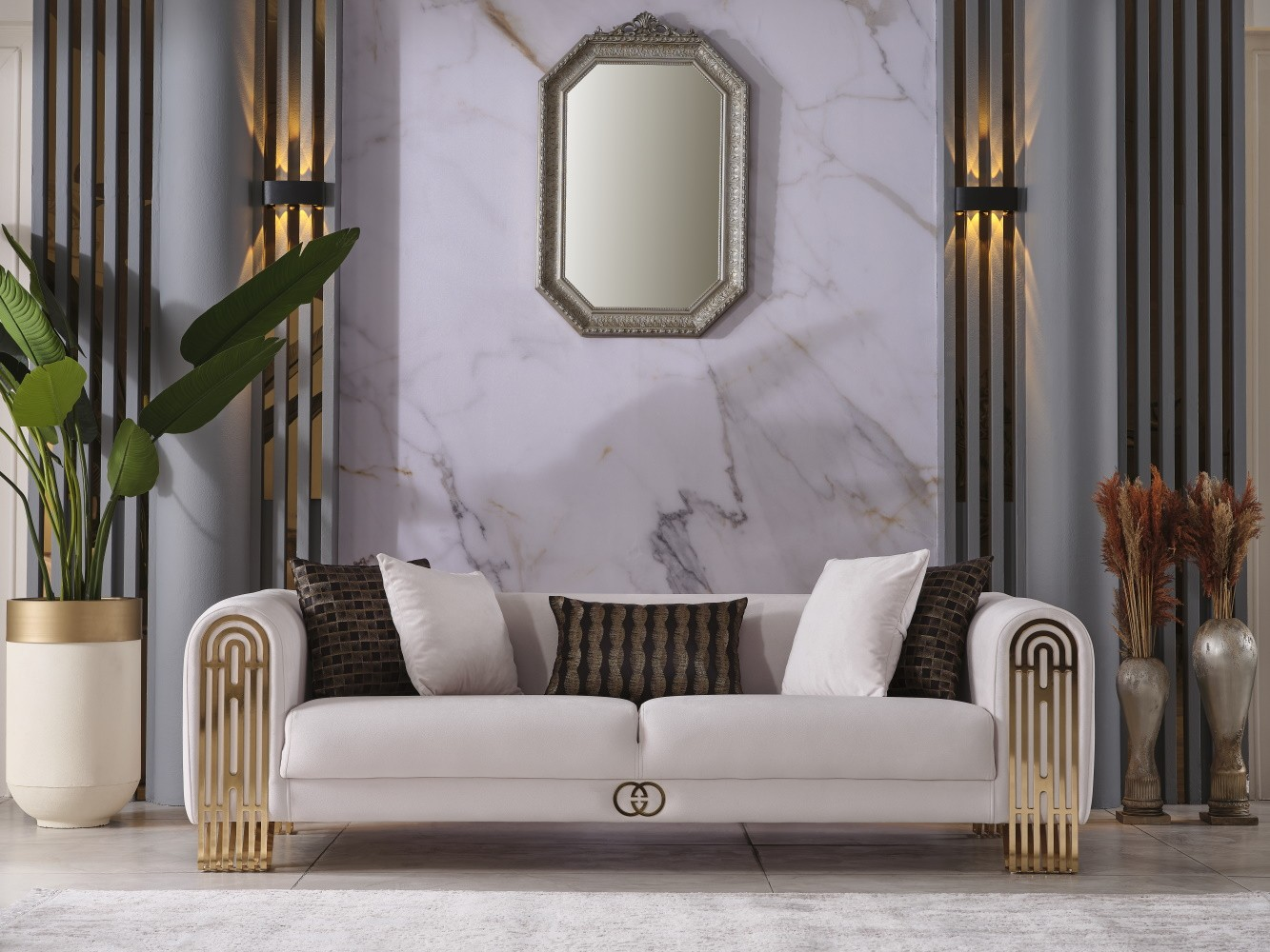 Monaco Stationary Living Room Set (Cream)