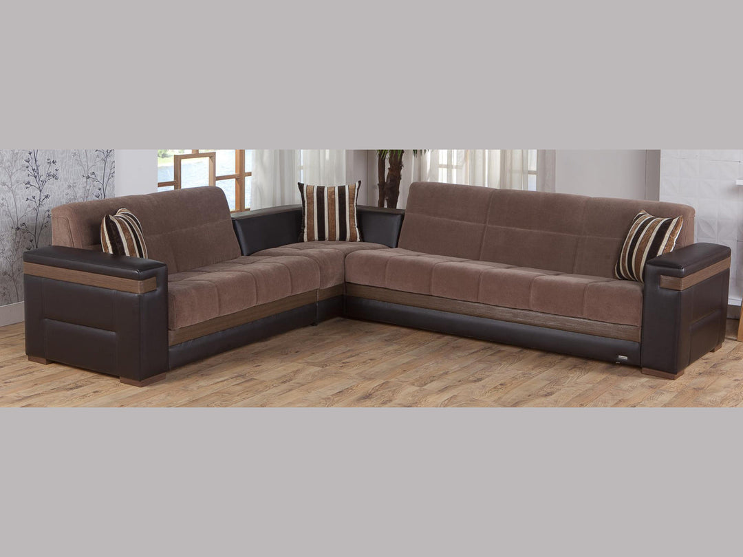 Moon 124" Wide Square Arm Convertible Sectional