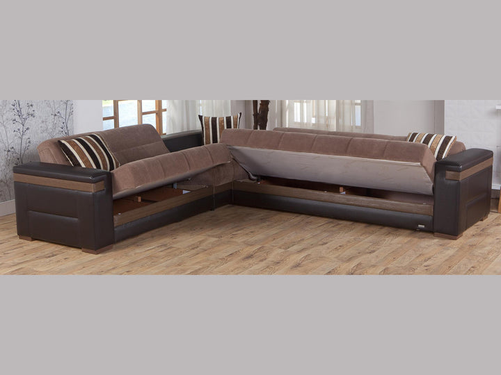 Moon 124" Wide Square Arm Convertible Sectional