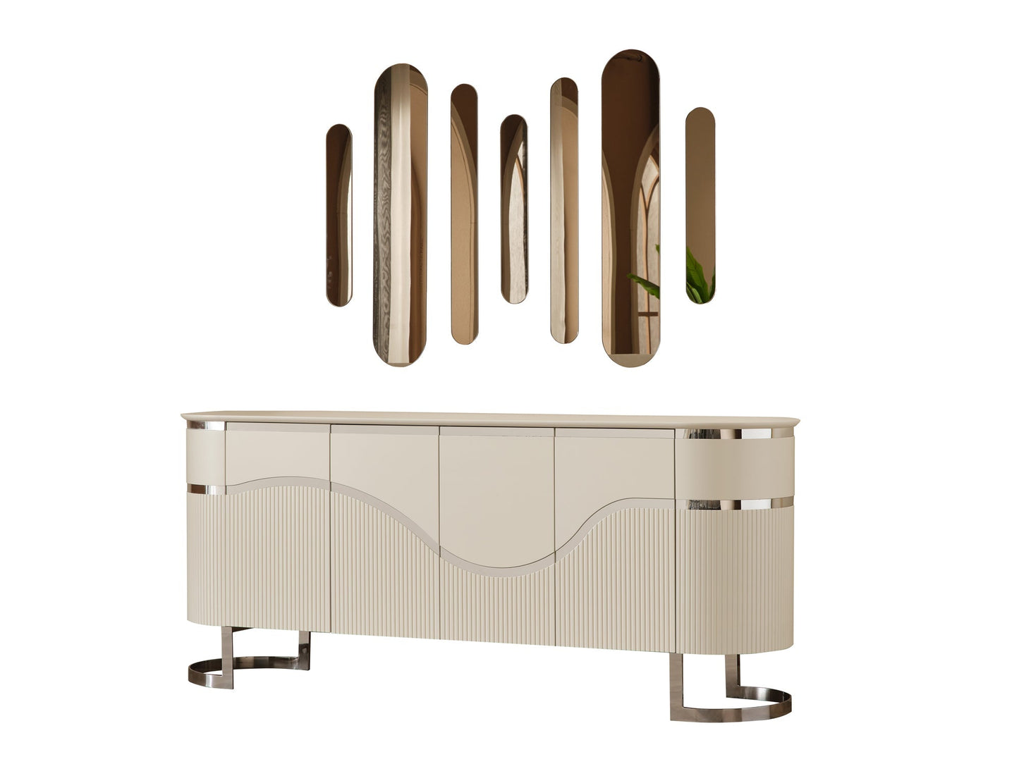 Prag 81" Wide 4 Door Buffet with Mirror