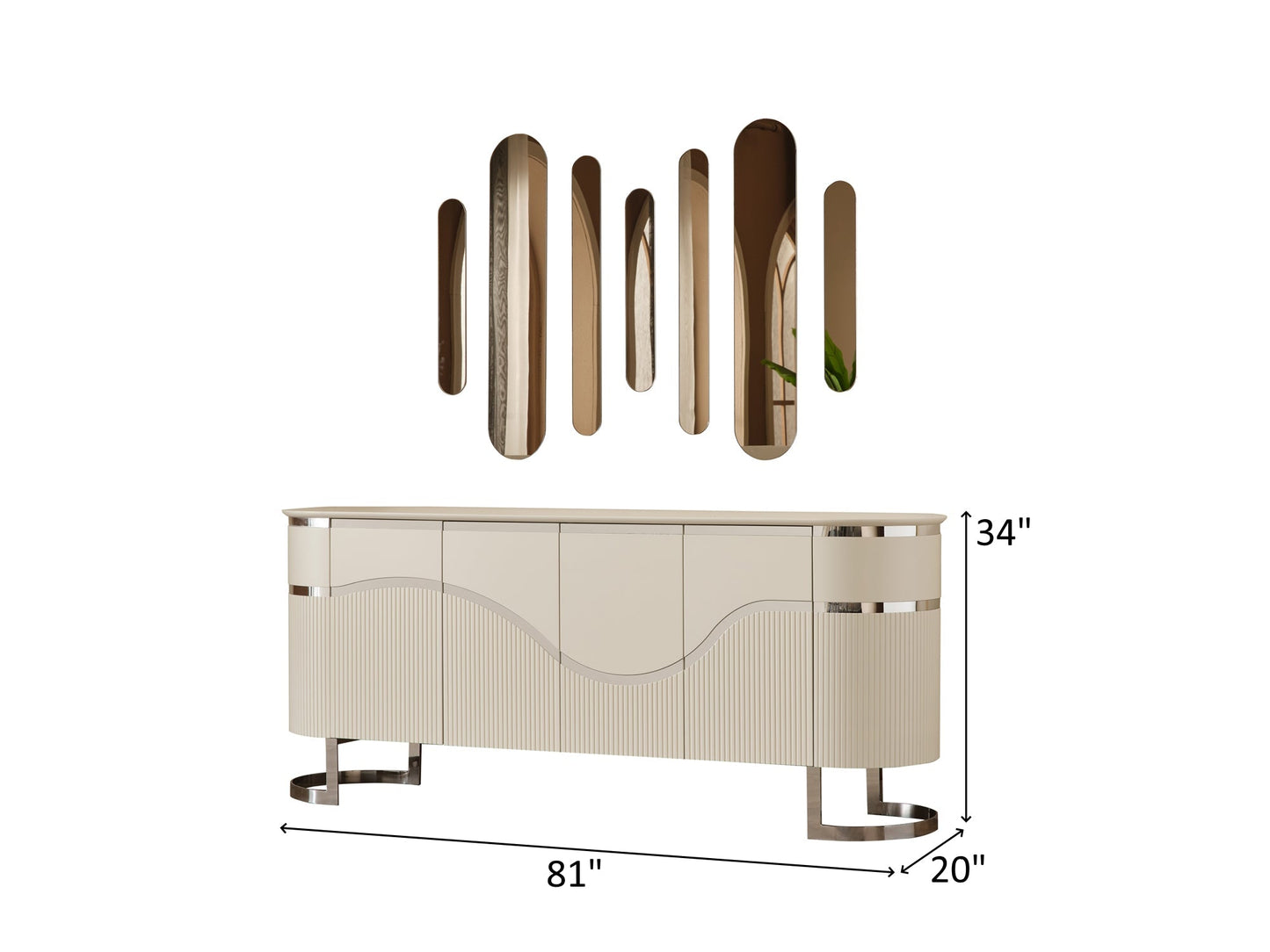 Prag 81" Wide 4 Door Buffet with Mirror