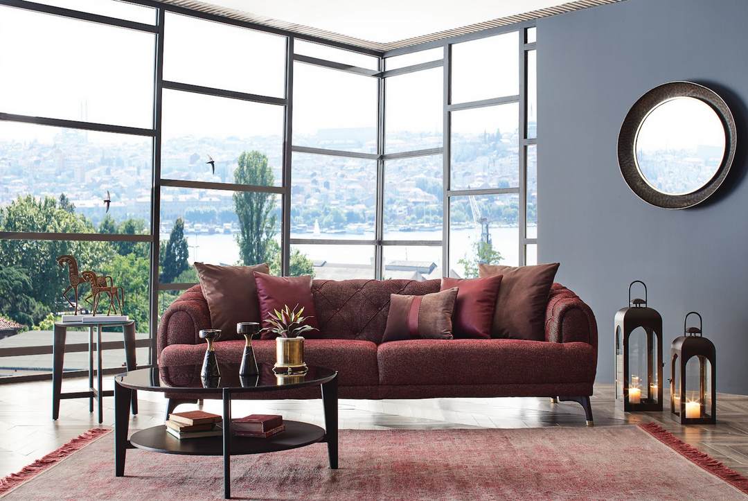 Burgundy Velvet Navona 3-Seater Sofa