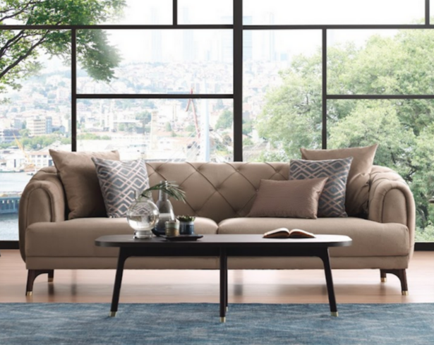 Beige Faux Leather Navona 3-Seater Sofa