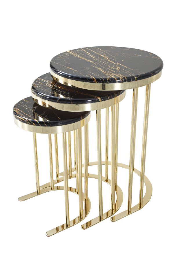 Round Nesting Table Gold Legs - Black Top