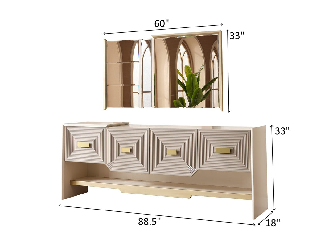 Urla 88.5" Wide 4 Door Buffet With Mirror