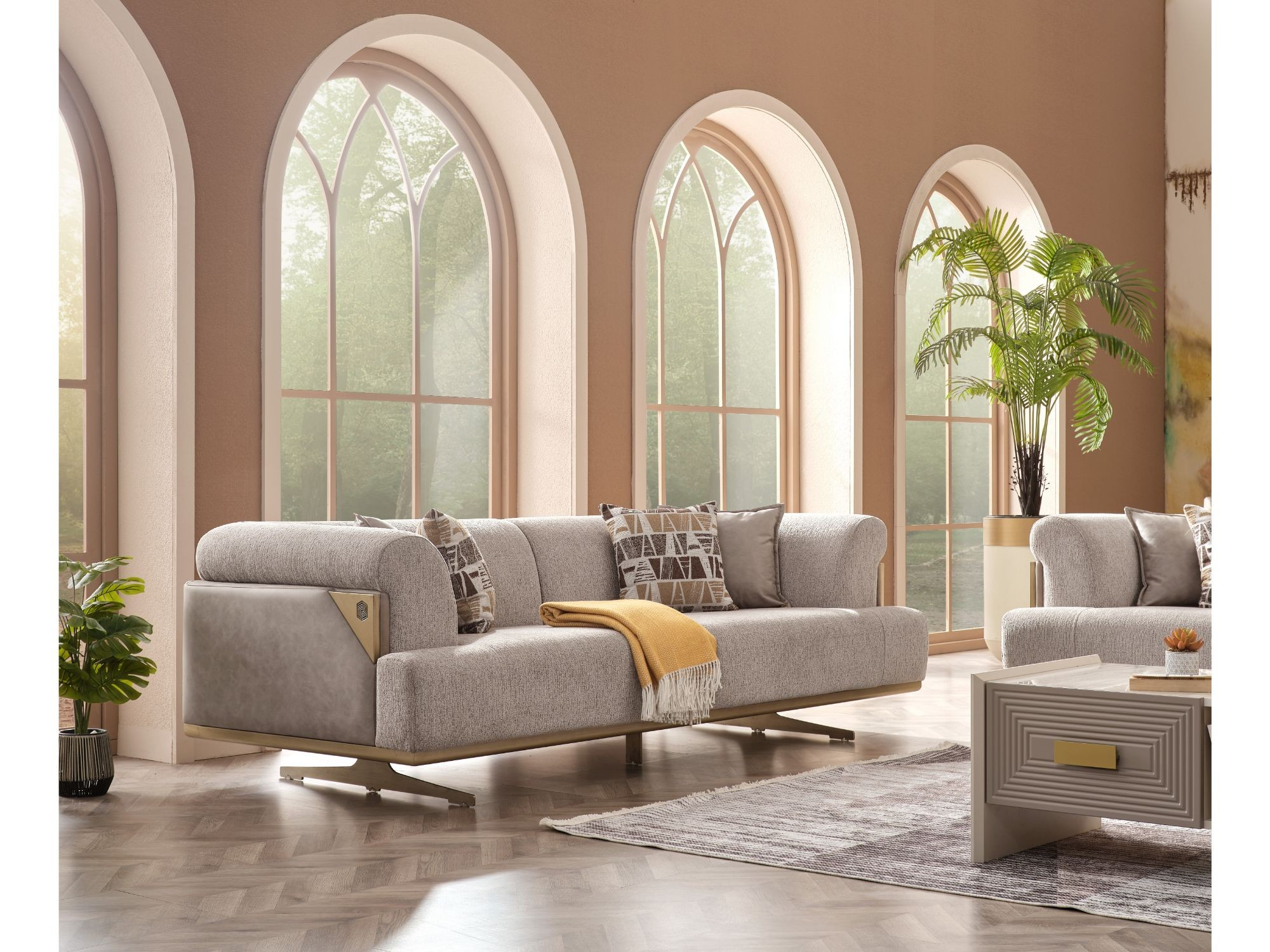Urla Stationary Living Room Set (Cream)