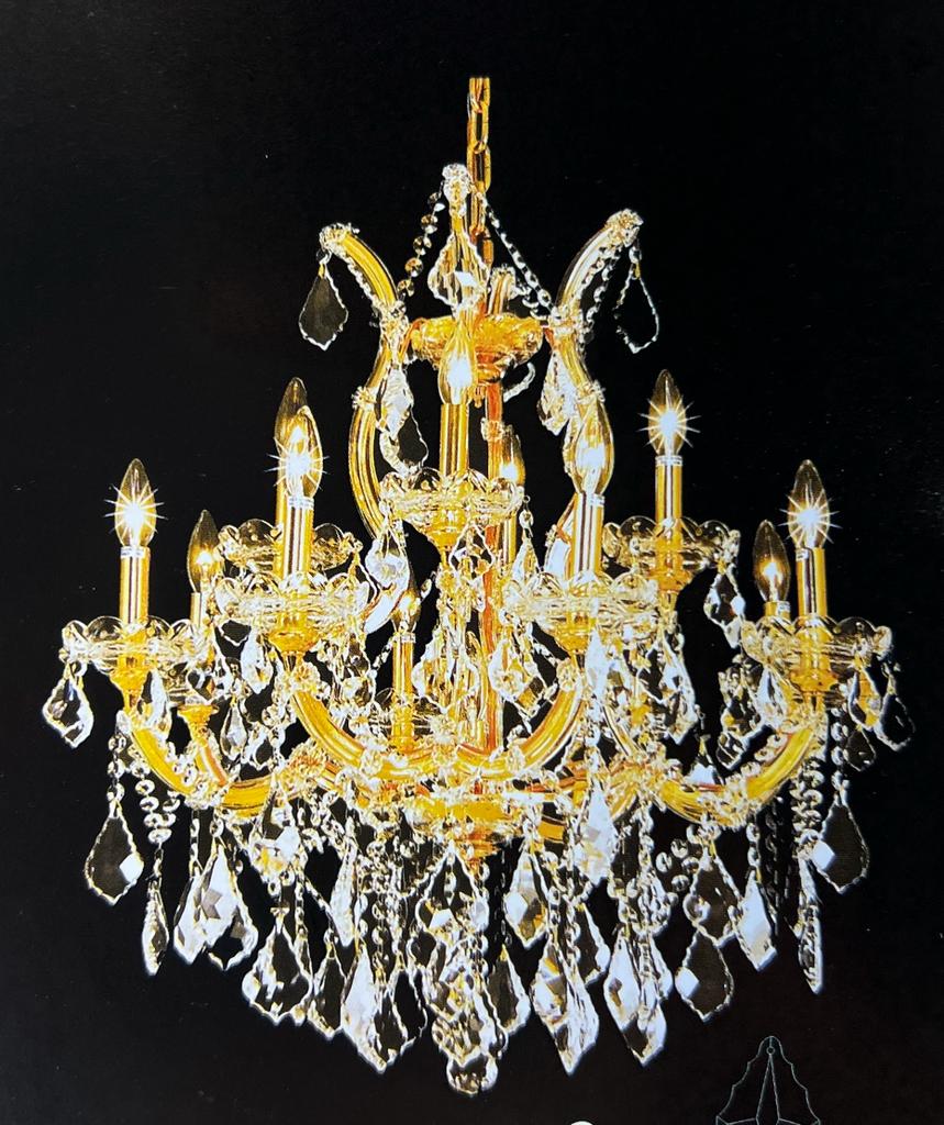 5588 8 light gold iron and crystal chandelier