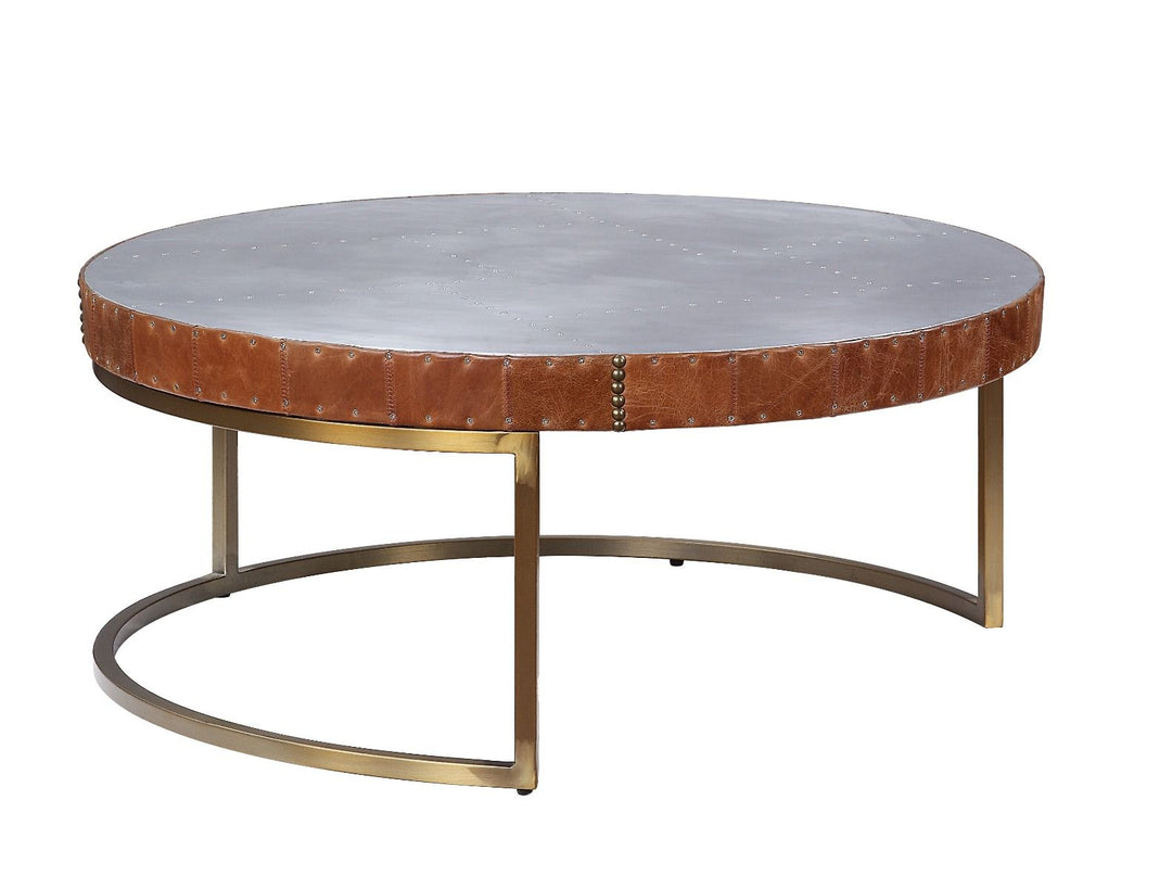 Tamas - Coffee Table - Aluminum & Cocoa Top Grain Leather - 16"