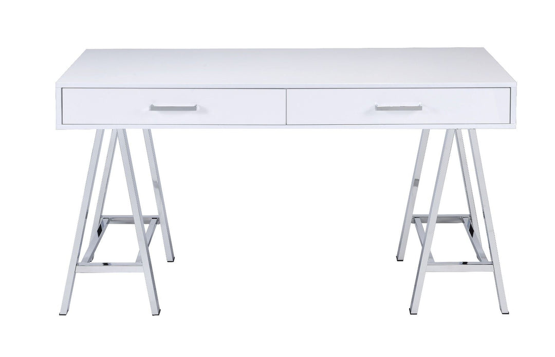 Coleen - Desk - White High Gloss & Chrome Finish