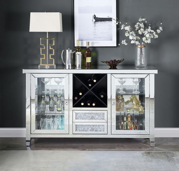 Noralie - Wine Cabinet - Mirrored & Faux Diamonds - 36"